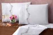 Jogo de Cama Lençol Bouquet Queen 100% Algodão Branco 04 Peças