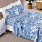 Jogo De Cama Lençol Casal King 04 Peças Microfibra Estampada Ayla - Azul Sereno