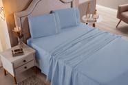 Jogo de Cama Lençol Casal Queen 4 Peças Azul Claro Liso 100% Algodão