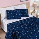 Jogo De Cama Lençol Celine Casal Padrão 04 Peças Micropercal 200 Fios Bolinhas - Azul Marinho