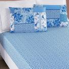 Jogo De Cama Lençol Dallas Solteiro Microfibra 2 Peças - Azul Sereno Patchwork