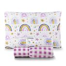 Jogo de Cama Lençol Lutti Solteiro Infantil 200 Fios Estampado 3 Peças Arco íris Rainbow Rosa