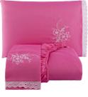 Jogo de Cama Lençol Queen Bordado 03 peças Microfibra - Pink