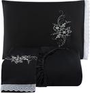 Jogo de Cama Lençol Queen Bordado 03 peças Microfibra - Preto