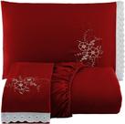 Jogo de Cama Lençol Queen Bordado 03 peças Microfibra - Vermelho