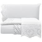 Jogo de Cama Lençol Queen Nupcial Percal 300 Fios 4 Peças - Branco - 100% Poliéster