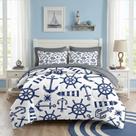 Jogo de Cama Pamnest Solteiro Âncoras Náuticas Azul Marinho 5 Peças