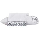 Jogo de Cama Queen 300 Fios Bordado Inglês Branco e Azul 4 peças Jolitex