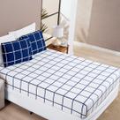Jogo De Cama Queen Dupla Face Grid Micro Percal 200 Fios Austin 3 Pçs Marinho