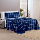Jogo De Cama Queen Dupla Face Grid Micro Percal 200 Fios Austin 4 Pçs Marinho