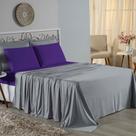 Jogo de Cama Queen Nobre 4 Peças Lençol com Elástico de 30cm de Altura Malha 100% Algodão - Cinza / Roxo