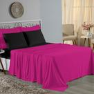 Jogo de Cama Queen Nobre 4 Peças Lençol com Elástico de 30cm de Altura Malha 100% Algodão - Pink / Preto