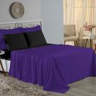 Jogo de Cama Queen Nobre 4 Peças Lençol com Elástico de 30cm de Altura Malha 100% Algodão - Roxo / Preto