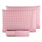Jogo de Cama Refúgio Casal Percal Algodão Luxo 4 Peças Grid Rosa