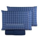 Jogo de Cama Refúgio Queen Percal Algodão Luxo 4 Peças Grid Azul