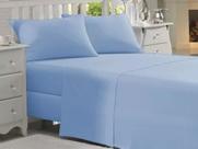 Jogo de Cama SOLTEIRO Liso 3 Peças Com Lençol de Cima 100% ALGODÃO 180 FIOS Cor: AZUL