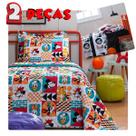 Jogo de Cama Solteiro Mickey Edredom + Porta Travesseiro KIT Disney Infantil Criança Menino Menina Fronha 100% Poliéster Personagens