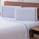 Jogo de Cama Solteiro Percal 300 Fios Bordado Festonê 3 Peças Branco/Indigo