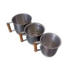 Jogo De Caneca Canecão Com 3 Peças Aluminio Preto Craqueado Alça Madeira