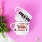 Jogo de caneca de porcelana empilhada com 2 peças 210ml para café ou chá com frase branca