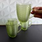 Jogo de caneca de vidro com 4 peças verde para chá leite cappuccino 240ml kit conjunto xícara