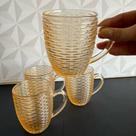 Jogo de caneca de vidro dourada ambar com 4 peças 240ml com alça para chá leite cappuccino café