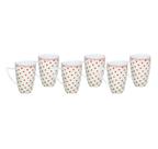 Jogo de Canecas pr Chocolate Porcelana Off White Borda Rosa