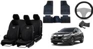 Jogo de Capa de Couro + Tapetes e Capa de Volante para HR-V 17-24 - Conjunto Premium