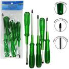 jogo de chave fenda e philips ponta imantada cabo translucido verde saint plus 5 pecas - PEN TECH