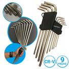 Jogo de Chave Torx Longa T10 à T50 Tork Torque Tipo L Com Furo Guia Vanádio 9 Peças Extra Longo Niquelado