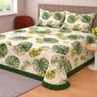 Jogo de Cobre Leito Casal 3 peças com Franja para Colchão 20cm Altura Flor Verde Musgo 50211 V14