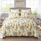 Jogo de colcha NEWLAKE King com estampa floral amarela, dupla face