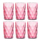 Jogo de copo de vidro diamond decorado rosa com 6 peças -350ml
