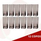 Jogo de Copo Vidro Bali 320ml Quadrado Cinza Agua - 12Un