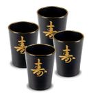 Jogo De Copos Sake 4 Peças Com Ideograma Japonês
