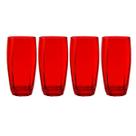 Jogo de Copos Vidro Florida 370ml Vermelho Suco Agua - 4Un