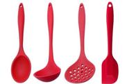 Jogo de Cozinha Concha Colher Escumadeira e Espátula Silicone Vermelho