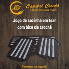 Jogo de cozinha em tear com bico de crochê