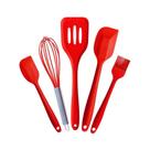Jogo De Espátulas Silicone Vermelho P/ Cozinha Bolo Confeitaria 5 Pcs