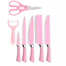 Jogo de Facas e Tesoura de Cozinha Inox 6 Peças com Cabos Antiderrapantes Preto ou Rosa