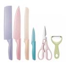 Jogo De Facas Gourmet Colorida Tesoura e Descascador 06 Pçs