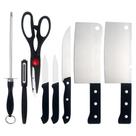 Jogo De Facas Kit Churrasco 8 Peças Tesoura Cozinha Aço Inox