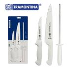 Jogo de Facas Premium Cabos de Polipropileno Branco com Chaira Kit 3 Peças Cozinha - Tramontina