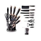Jogo de Facas Profissional Kit com 9 Pecas Suporte Giratório em Acrilico Preto Kunsion