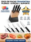 Jogo de Facas Tramontina Plenus com Suporte Madeira 6 Peças Inox Original Kit Facas Cozinha Churrasco Profissional Com Noita Fiscal Envio Imediato Jogo de Facas Tramontina Plenus com Suporte Madeira 6 Peças Inox Original Kit Facas Cozinha Churrasco Profissional Com Noita Fiscal Envio Imediato