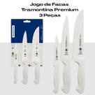 Jogo de Facas Tramontina Premium 3 Peças Inox Cabo Branco