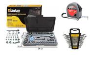 Jogo De Ferramentas 46 Peças Com Soquetes + Kit Chave Combinada + Trena 5 Mt
