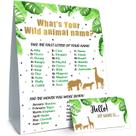 Jogo de festa UBLURO Wild Animal Name com adesivos de cartaz e crachá