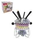Jogo de fondue de inox decorado com 6 garfos / panela / suporte / fogareiro 1,1l - Imporiente