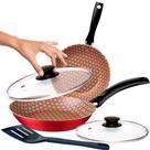 Jogo De Frigideiras Com Tampa Tramontina Turim Antiaderente 20 Cm E 16 Cm Vermelho E Espátula Jogo De Frigideiras Com Tampa Tramontina Turim Antiaderente 20 Cm E 16 Cm Vermelho E Espátula